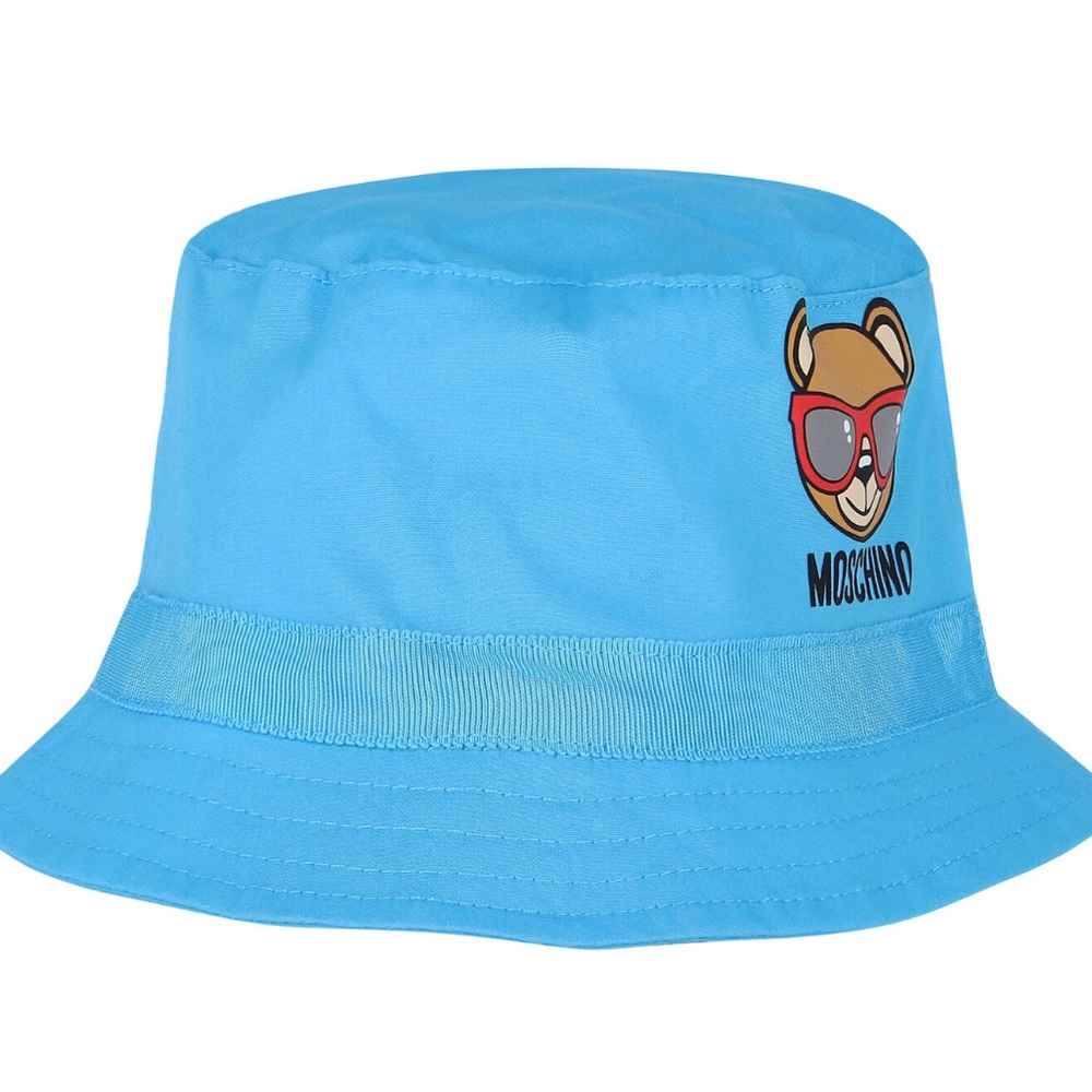 Moschino Kids Blue Logo Bucket Hat 0-6 months